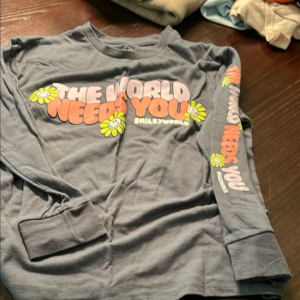 Gray Long Sleeve Tee with Vibrant Graphic Design